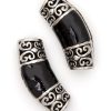 2pc Silver, Black Curved Tube Metal Slide Beads