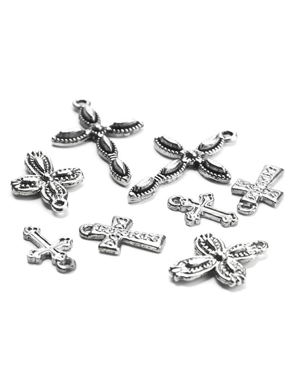 Silver Cross Charms for Jewelry Making Pewter