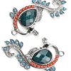 2pc Silver, Teal, Orange Peacock Feather Metal Charms