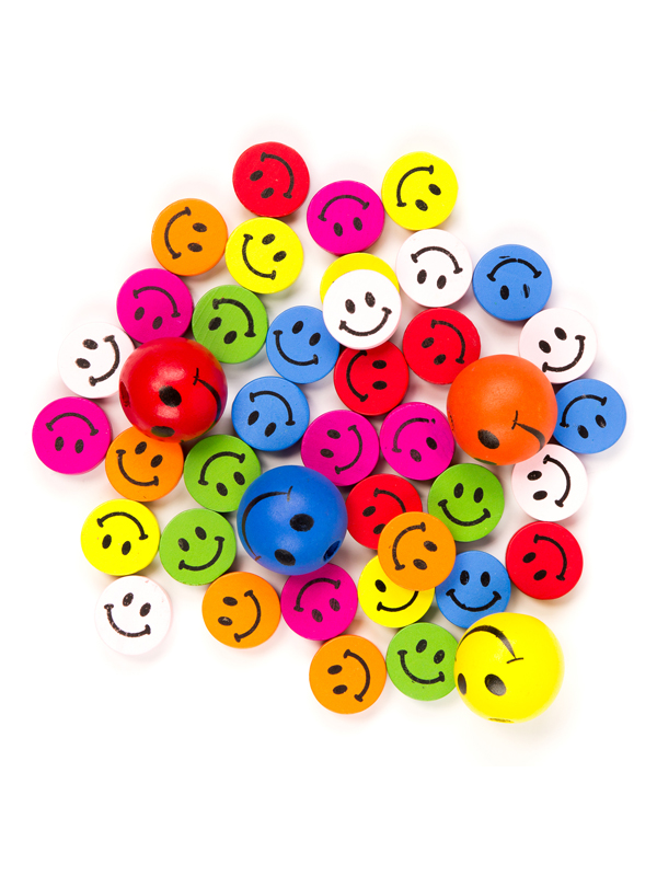 40+pc Bright Colors Smiley Face Wood Beads