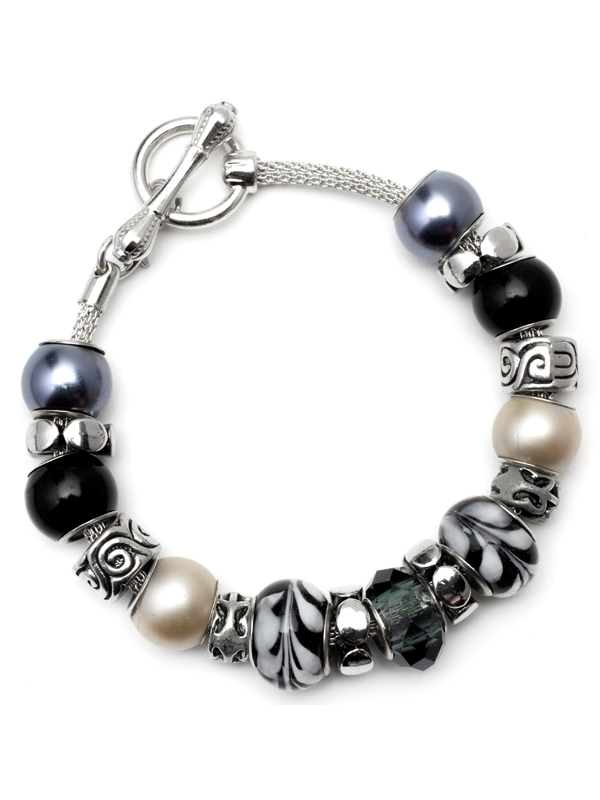 Black And White Marble Beaded Stretch Bracelets - 2 Pack