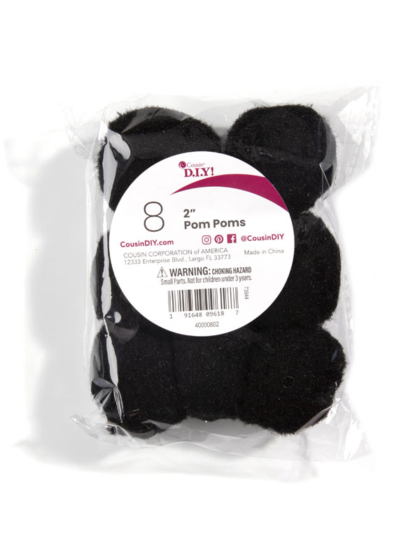 Big Black Pom Poms | Black Craft Poms | Black Pom-Poms - 2in. - 8  Pieces/Pkg. (nm40000802)
