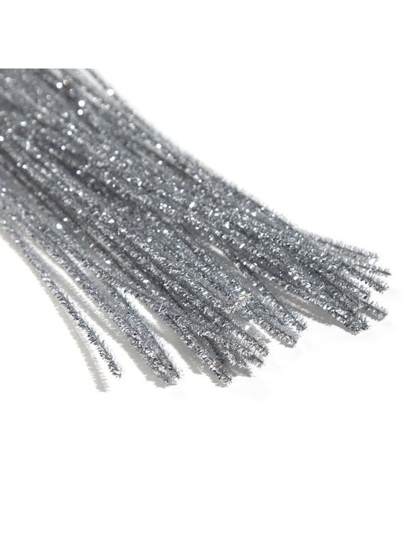 Carykon 200 Pcs Glitter Tinsel Creative Arts Stems Pipe Cleaners-12 inch (Silver)