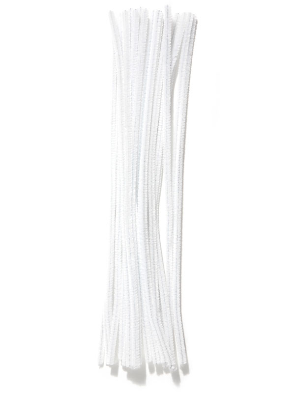 White Chenille Pipe Cleaners, 6mm x 12 inch, 25 Pack
